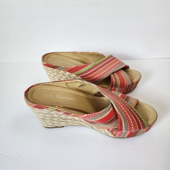 Chinese Laundry Drama Peep Toe 4" Heel Crossover Strap Wedge Size 8 - Picture 8 of 13